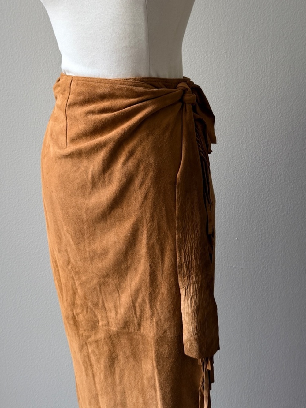 Vintage Suede Fringe Skirt - Brown